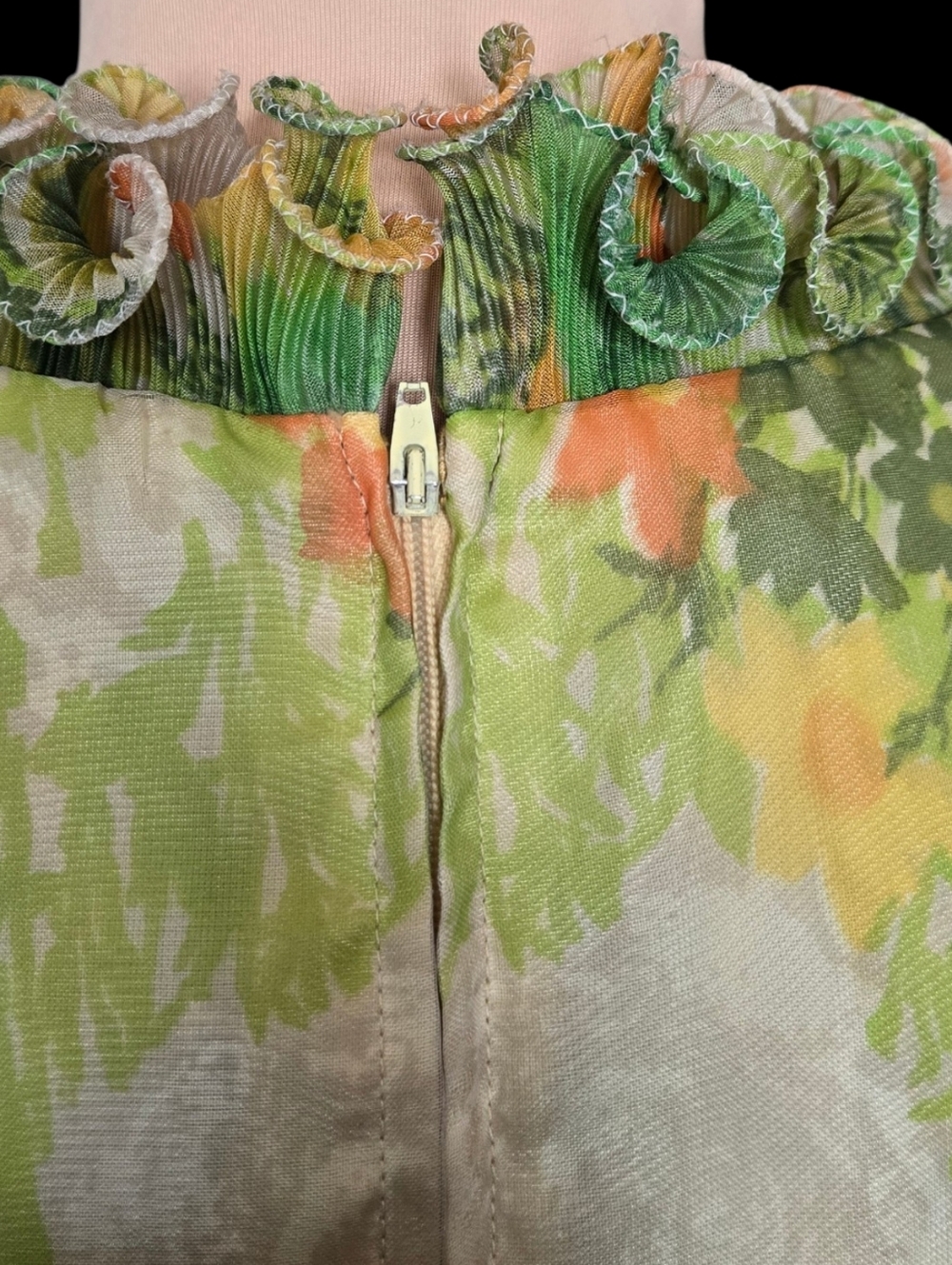 VTG 60s Mod Hippie Dress Long Chiffon Green Daisy Floral Formal Hostess Gown - Picture 9 of 11